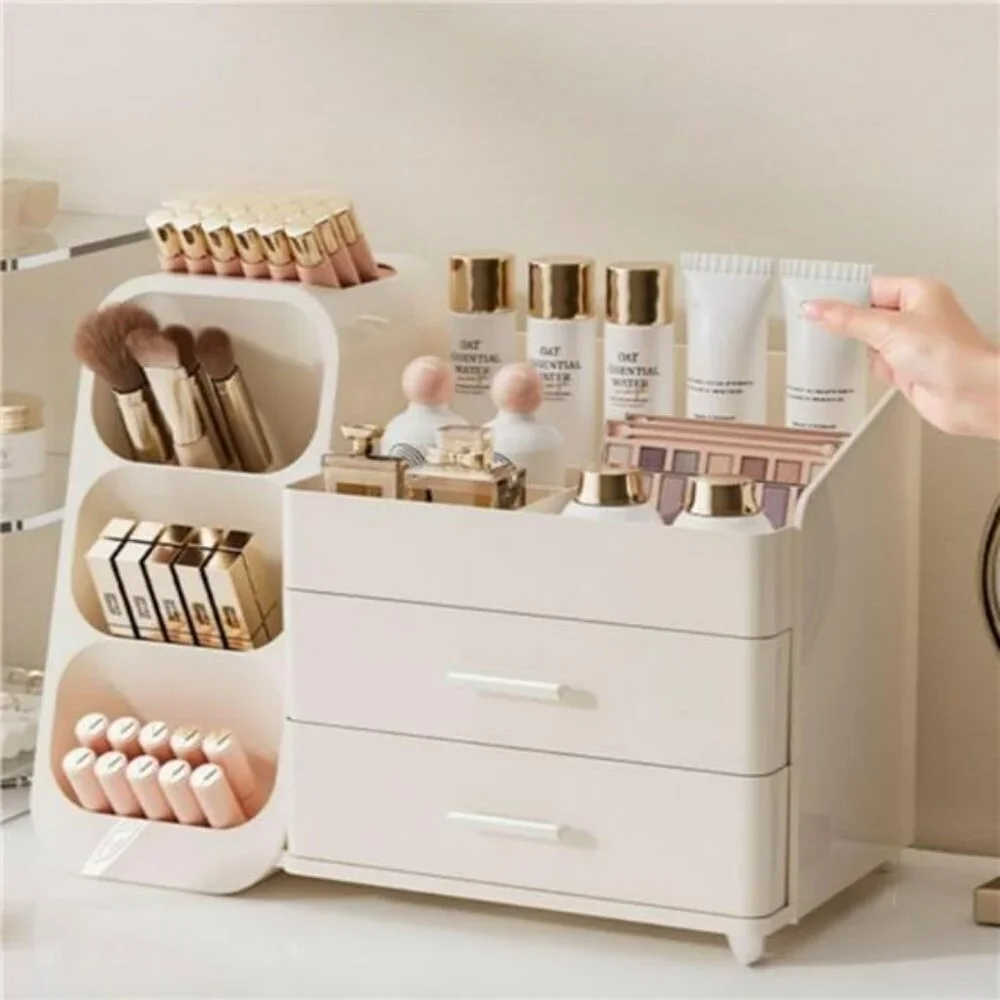 Large makeup organizer with drawers acrylic vanity storage for skincare brushes